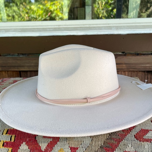 New Free People Leather Band French Vanilla Felt Hat white cowboy cowgirl wythe - Picture 5 of 6